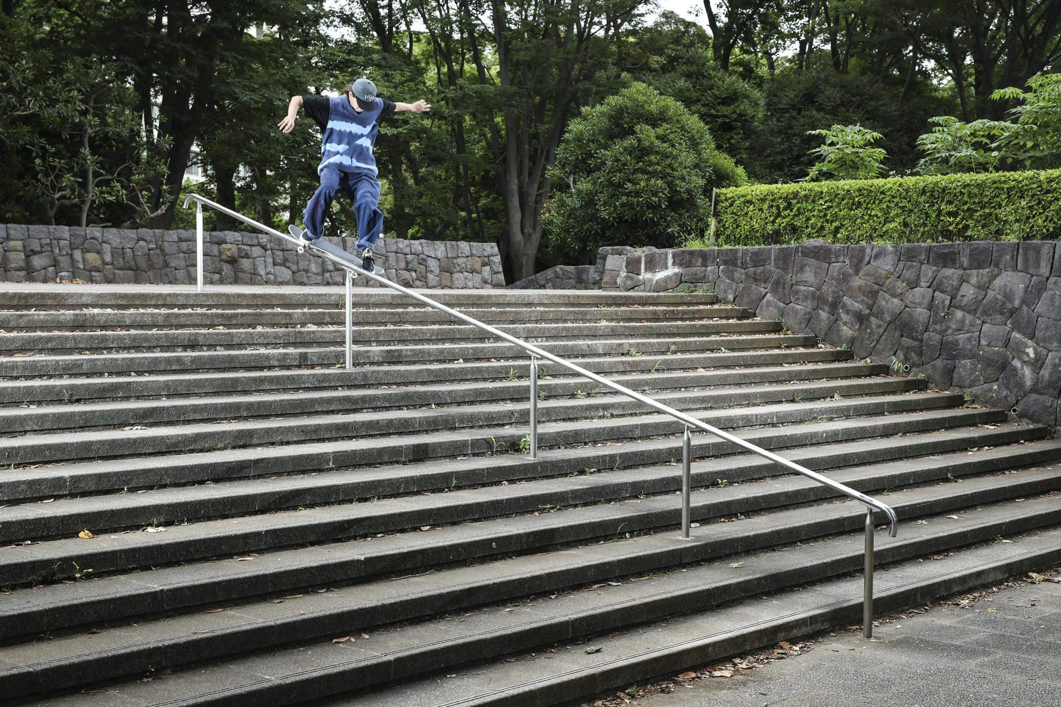 SWITCH FRONTSIDE 180 FRONTSIDE SMITH GRIND/  Photo by Yoshiaki Endo who is Chiba loco lens master. Trick for the video "X LARGE WELCOES RAIMU SASAKI" by VHS MAG, 2023. 